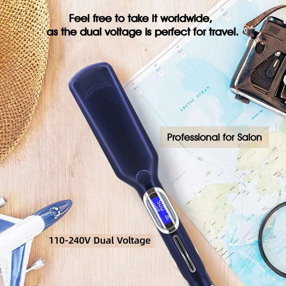 Professional Hair Titanium Plate Fast Heat Up 500F Flat Iron 2 In 1 Straightener And Curler Styling Tool