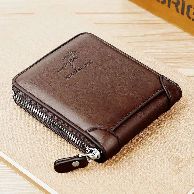 Leather Mens Wallet MensPurse Male Zipper Card Holders with Coin Pocket Rfid Wallets Gifts for Men Money Bag