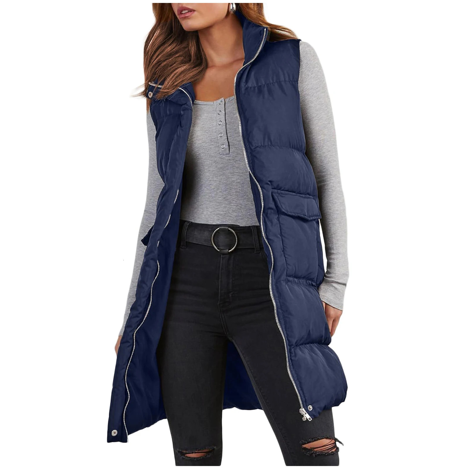 Long with Hood Outdoor Vest Down Womens Jacket Quilted Coat Sleeveless Winter Light Weight Sweaters 250506