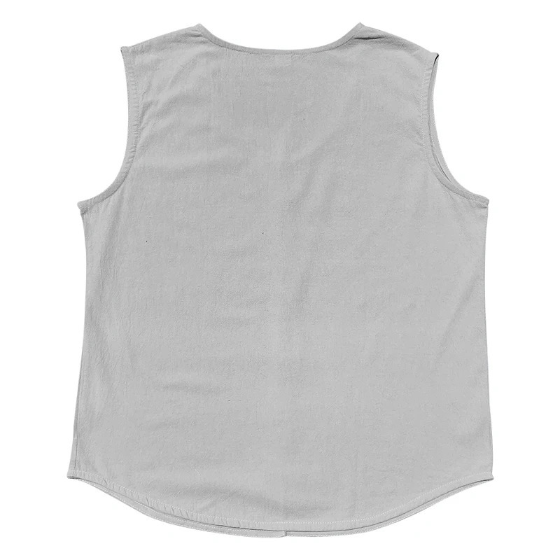 2024 Summer Thin Button Casual Solid Color Linen Youth Vest Mens Sleeveless Tops 250506