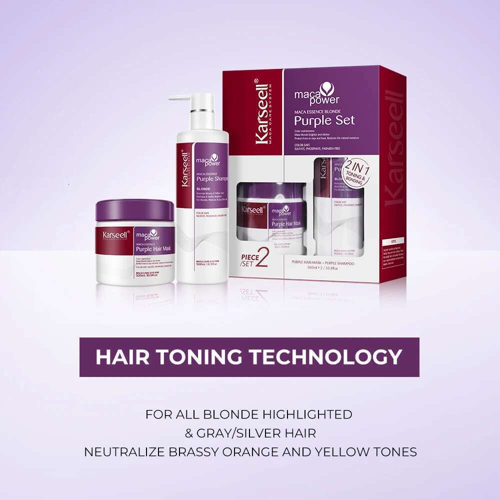 Karseell Purple Mask&Shampoo Professional Neutralizes Brass Yellow Tones For Blonde Sier Gray Highlighted Hair