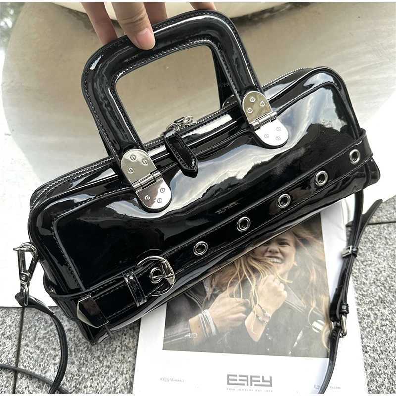 Black Patent Leather Handbag Fi Belt Buckle Crossbody Bag Jewelry Hardware Accessories Square Motorcycle Bag For Cool Girl Z250514
