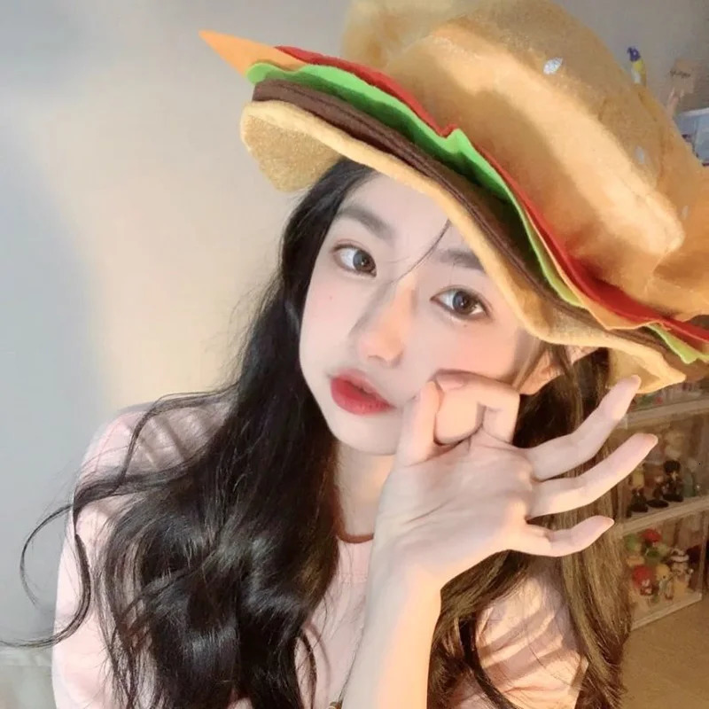 Funny Fast Food Fancy Hat Women Kids Hamburger Cheeseburger Shaped Carnival Halloween Christmas Party Dress Up Costume 250514