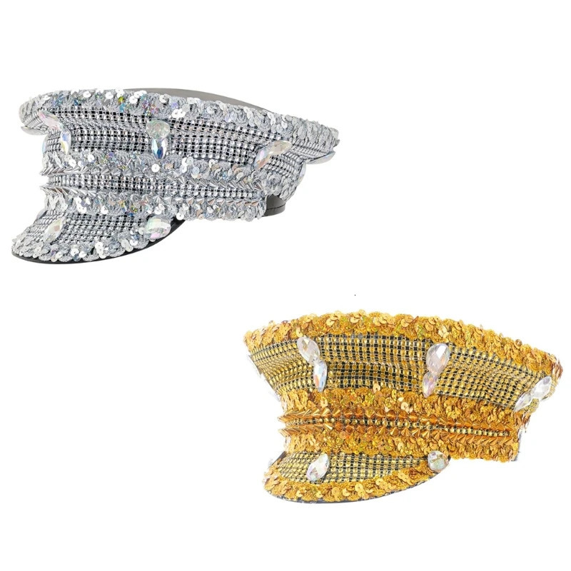 Sparkling Captain Hat Rivets Sequins Hat for Bachelorette Party Captain Hat for Actress 250513