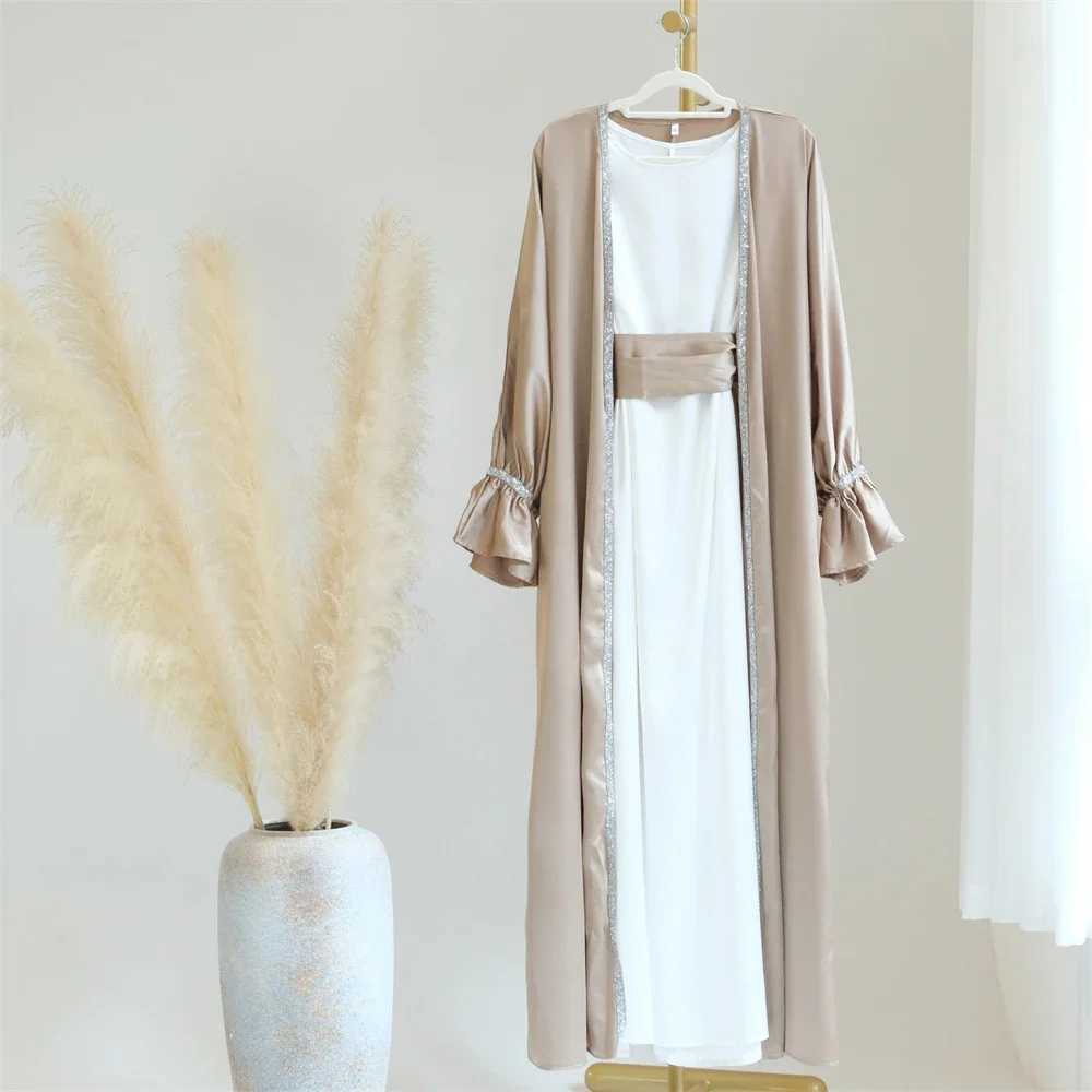 Modest Abaya Beads Muslim Women Open Cardigan Maxi Dresses Turkey Arab Robe Islamic Dubai Eid Party Femme Kaftan Kimono Jalabiya X250514