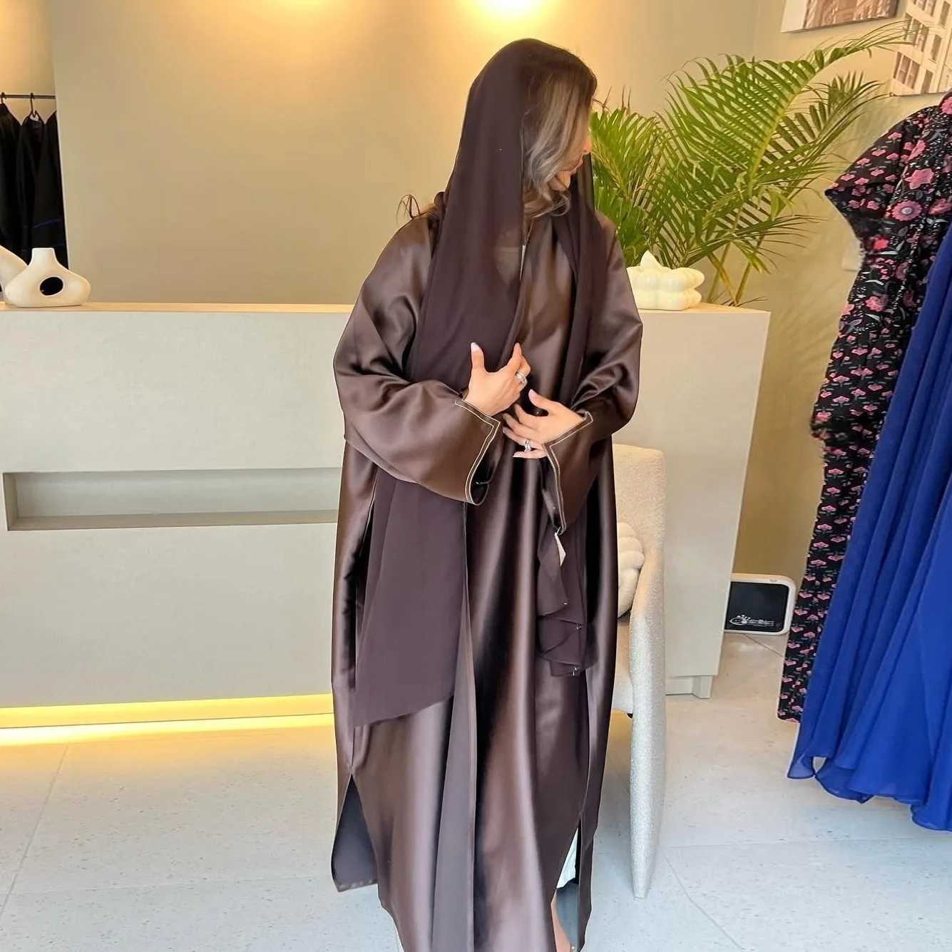 Eid Abaya Dubai Satin Muslim Dress Women Kimono Open Abayas Turkey Kaftan Ka Caftan Marocain Femme Robe Islam Jalabiya Gown X250514