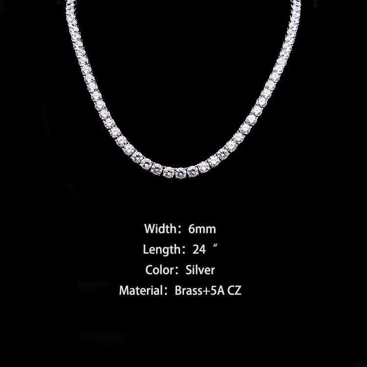 Sier white rose gold ice plated CZ jewelry tennis necklace men's women's hip-hop network chain