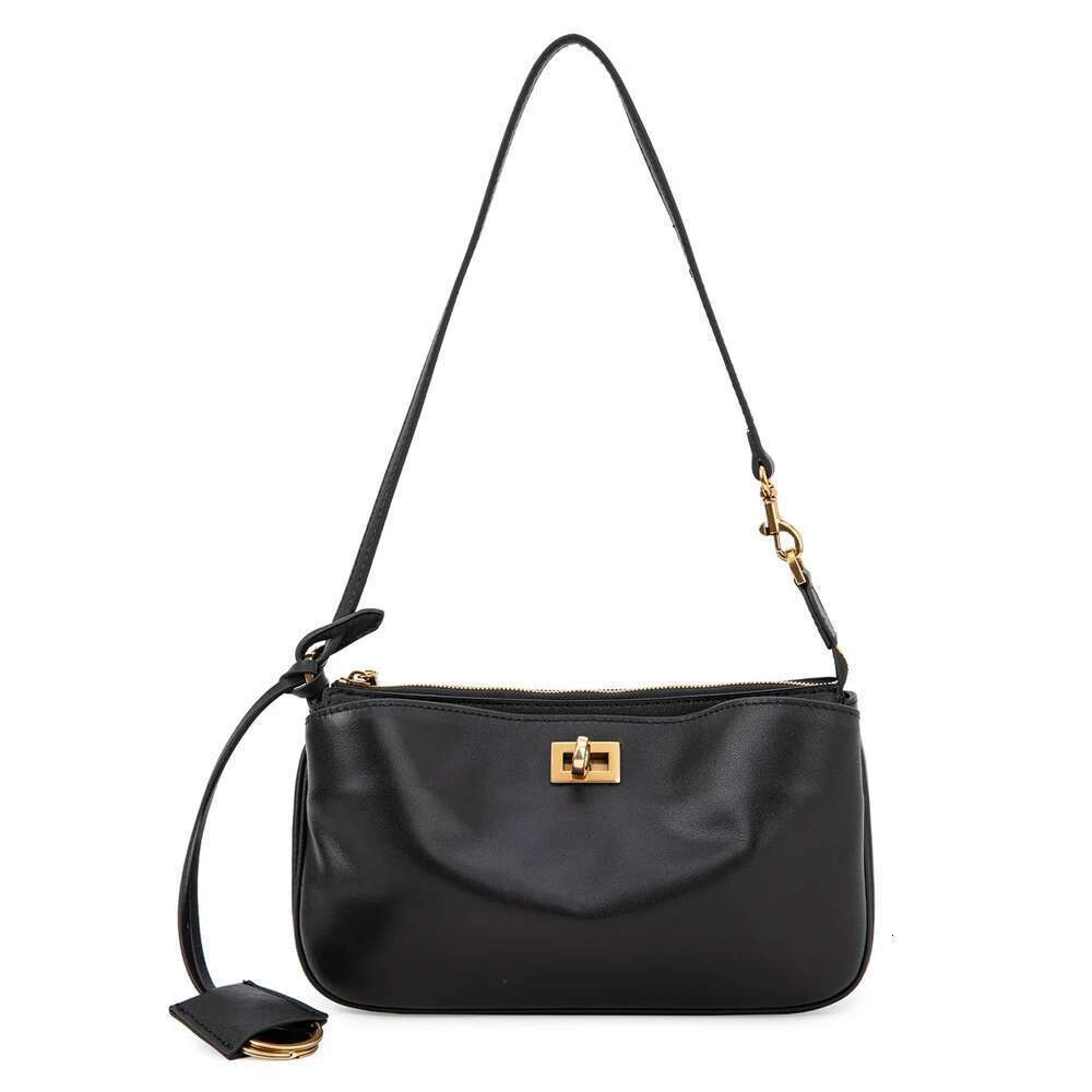 2025 Spring New Brand Rodeo Shoulder Split Leather Black Handbags Women Fashion Gold Buckle Underarm Bags