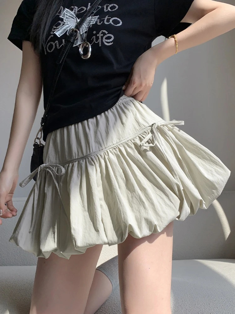 Flower Bud Short Skirt Female Summer High Waist Aline Skirts for Women Korean Fashion College Style Black Lantern 250514
