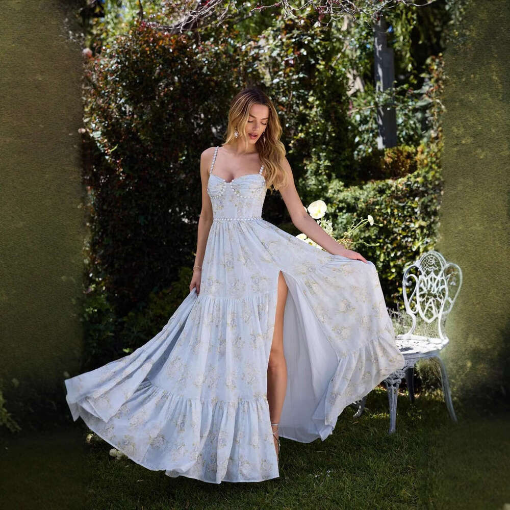 Women's Wear French Sexy Pure Desire Hanging Neck Dress For Women's Summer Long Seaside Vacation Style Backless Floral Skirt