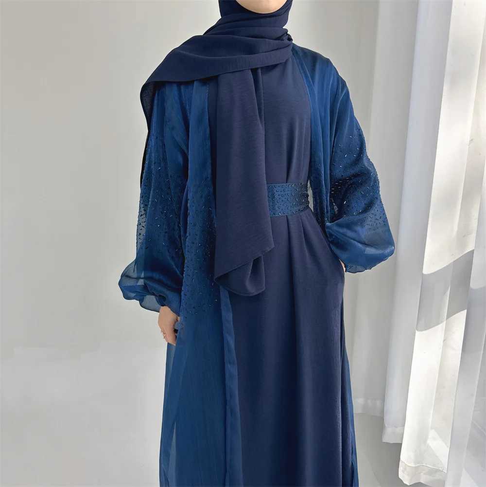 2/3Pcs Muslim Sets for Women Luxury Dubai Kimono Abaya Maxi Dress Hijab Robe Ramadan Turkey Kaftan Islam Jalabiya Ka Caftan X250514