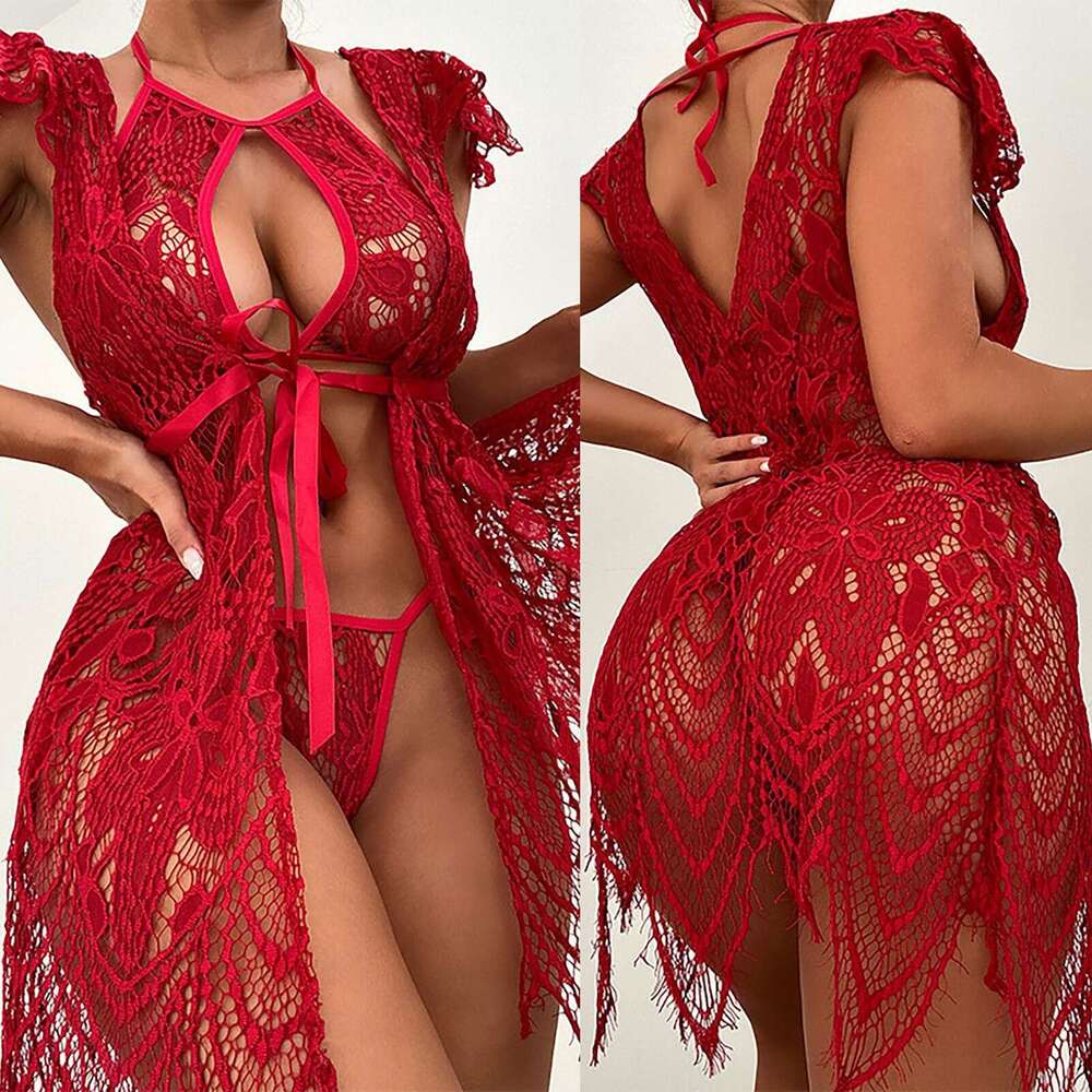 Sexy Lace Lingerie Feminine Lace Three Point Erotic Lingerie Perspective Seductive Set KQ