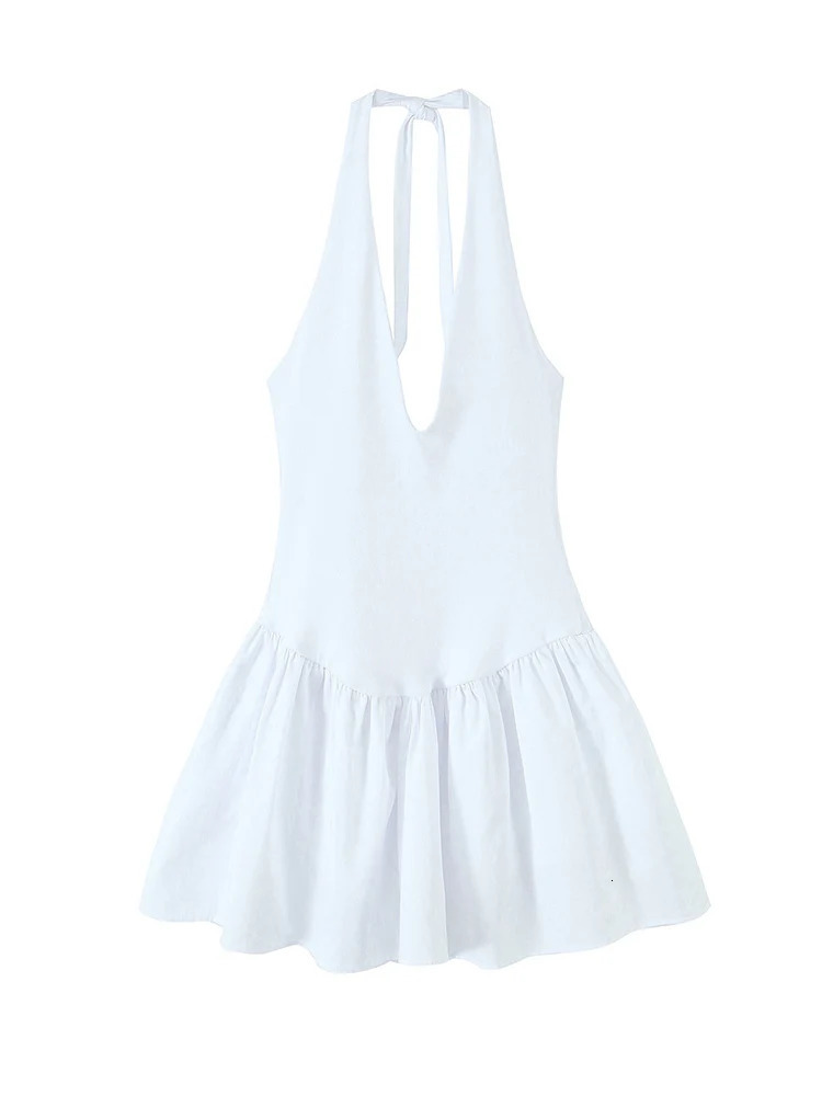 TFMLN Women Halter A Line Dress Simple Casual Tie up Backless Corset Party Mini Fashion Spliced Beach Club Streetwear 250514