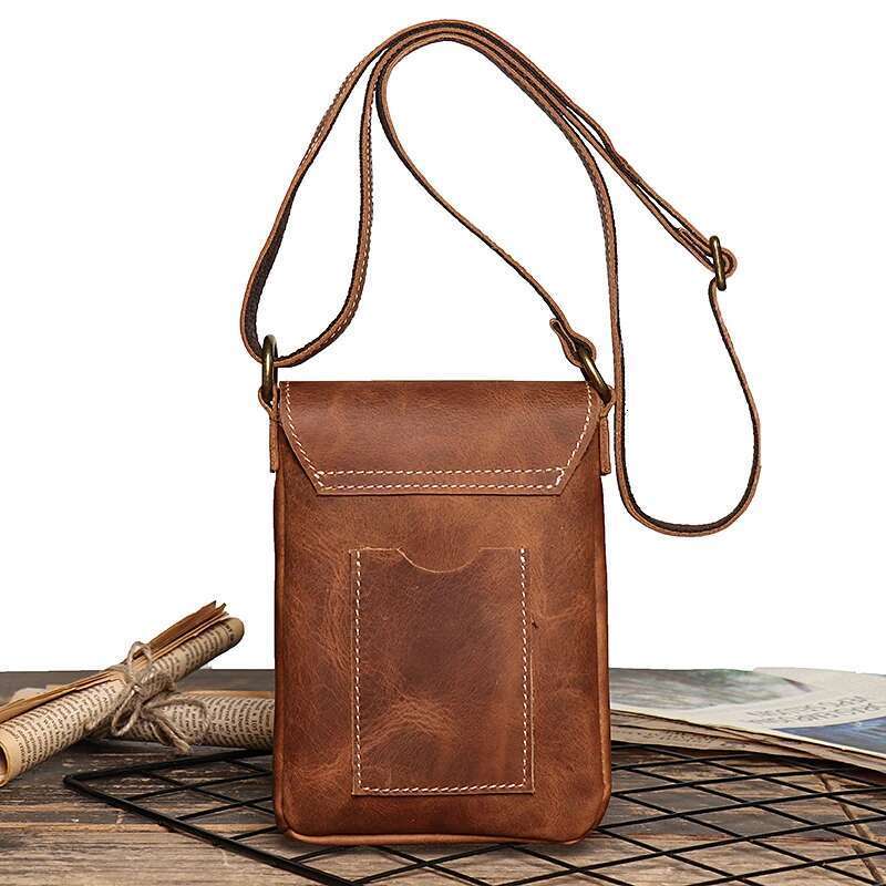Retro Flip Black Small Shoulder For Men Genuine Leather Sling Crossbody Bags Minority Design Man Simple Mobile Phone Bag