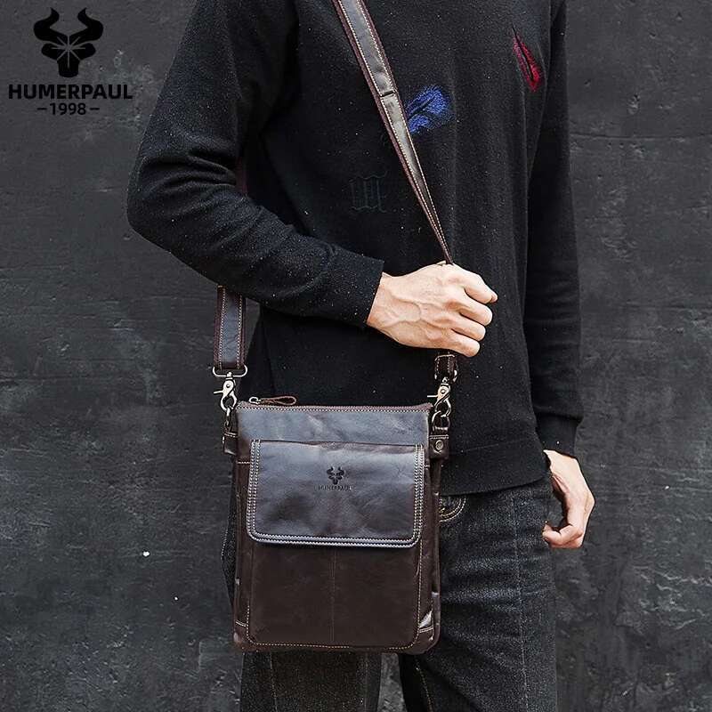 HUMERPAUL Brand Genuine Leather Men's Messenger Bag Business Shoulder Bags For Work High Quality Male Cowhide Handbag Bolso