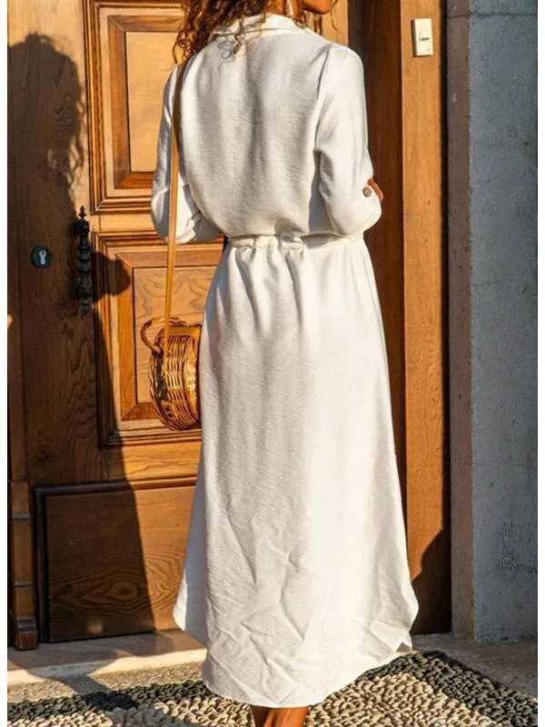 2025 Spring Cotton Oversize Women Dress Long White Button Loose Dresses Female New Summer Elegant Casual Trendy Ladies ClothesXJ250514