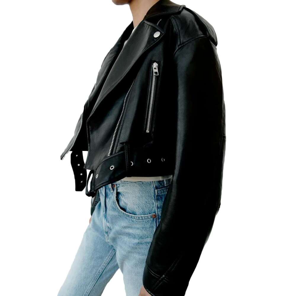 Fitaylor Women Faux PU Casual Lady Lapel Zipper Short Leather Jacket High Street Motorcycle Coat Designer