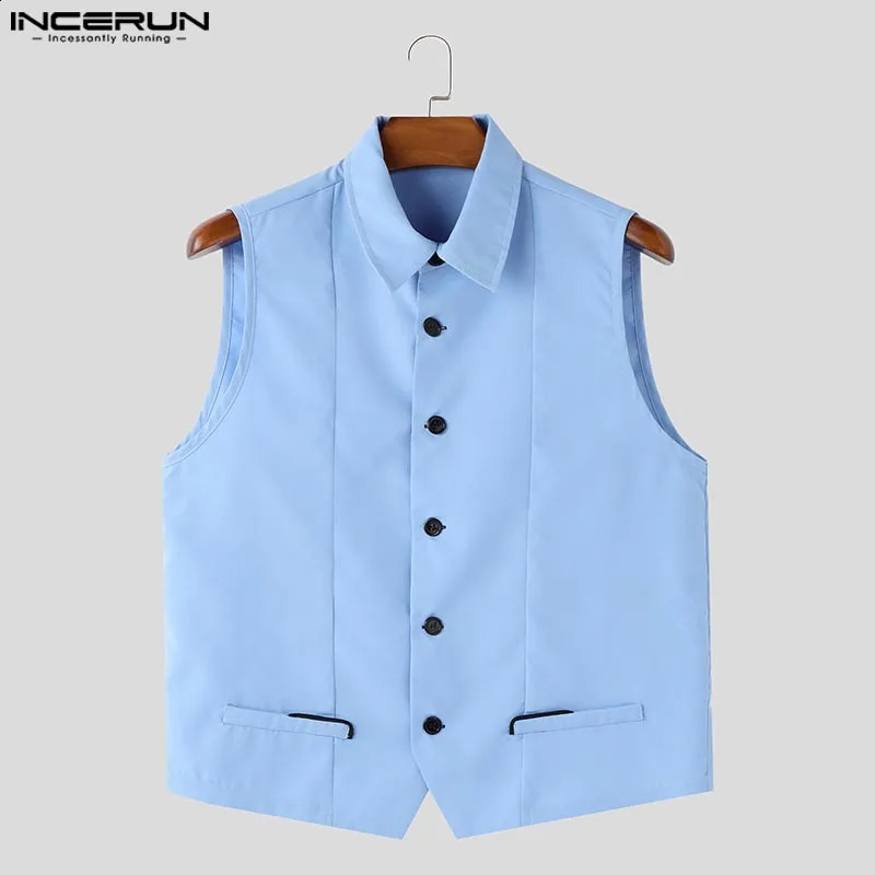 INCERUN Tops American Style Fashion Mens Solid Vests Casual Clubwear Male Lapel Collar Tank Tops S-5XL 250513