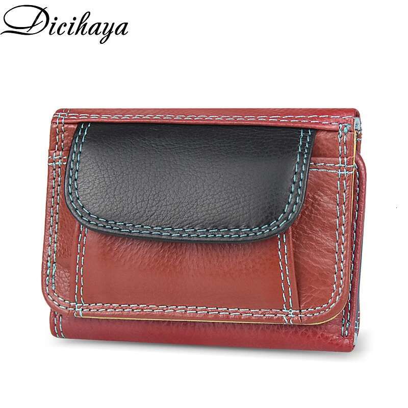 Genuine Leather Women Wallet Coin Small Mini Card Holder Patchwork PORTFOLIO Portomonee Lady Walet Pocket Cute Purse