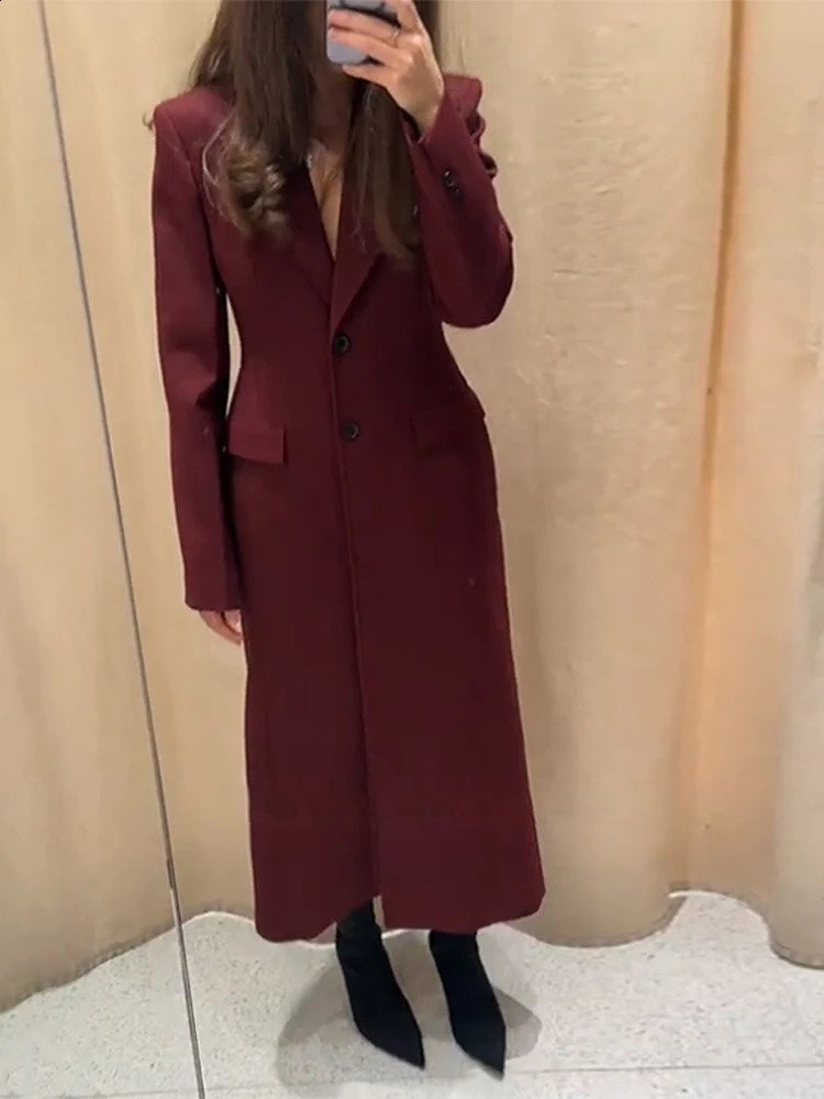 Long Waist Cinched Suit Coat Jacket V-Neck Minimalist Slim Fit Elegant Women Overcoat Top Professional Formal Spring 250513