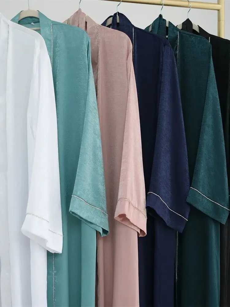 Ramadan Eid Open Satin Shimmer Kimono Abaya Damen Dubai Luxury Islam Muslim Kaftan Dress For Women Ka Robe Musulmane Femme X250514