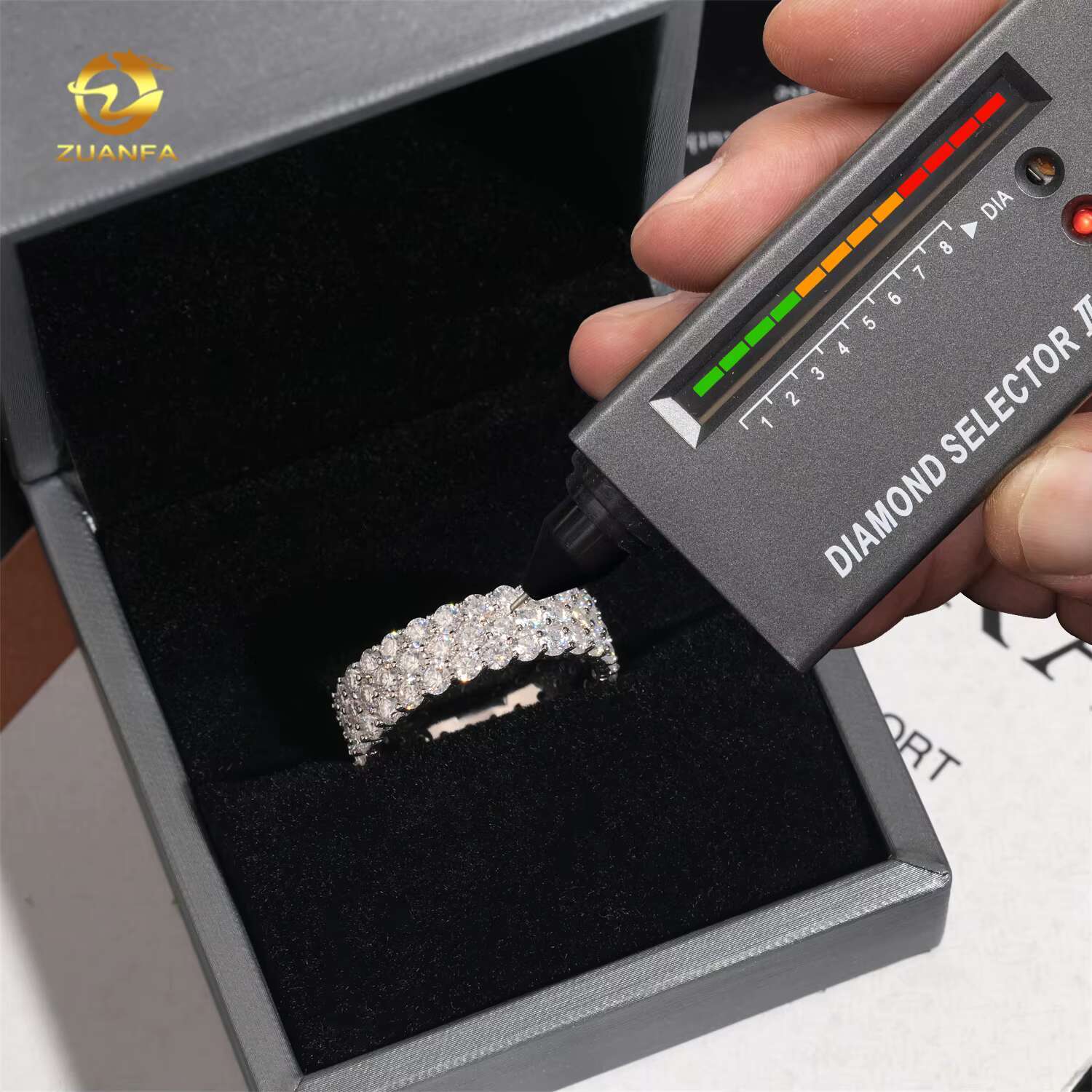 Hot Sale 3rows Moissnaite Gold Pated Sterling Silver 925 Hip Hop Band Mens Rings Fine Jewelry