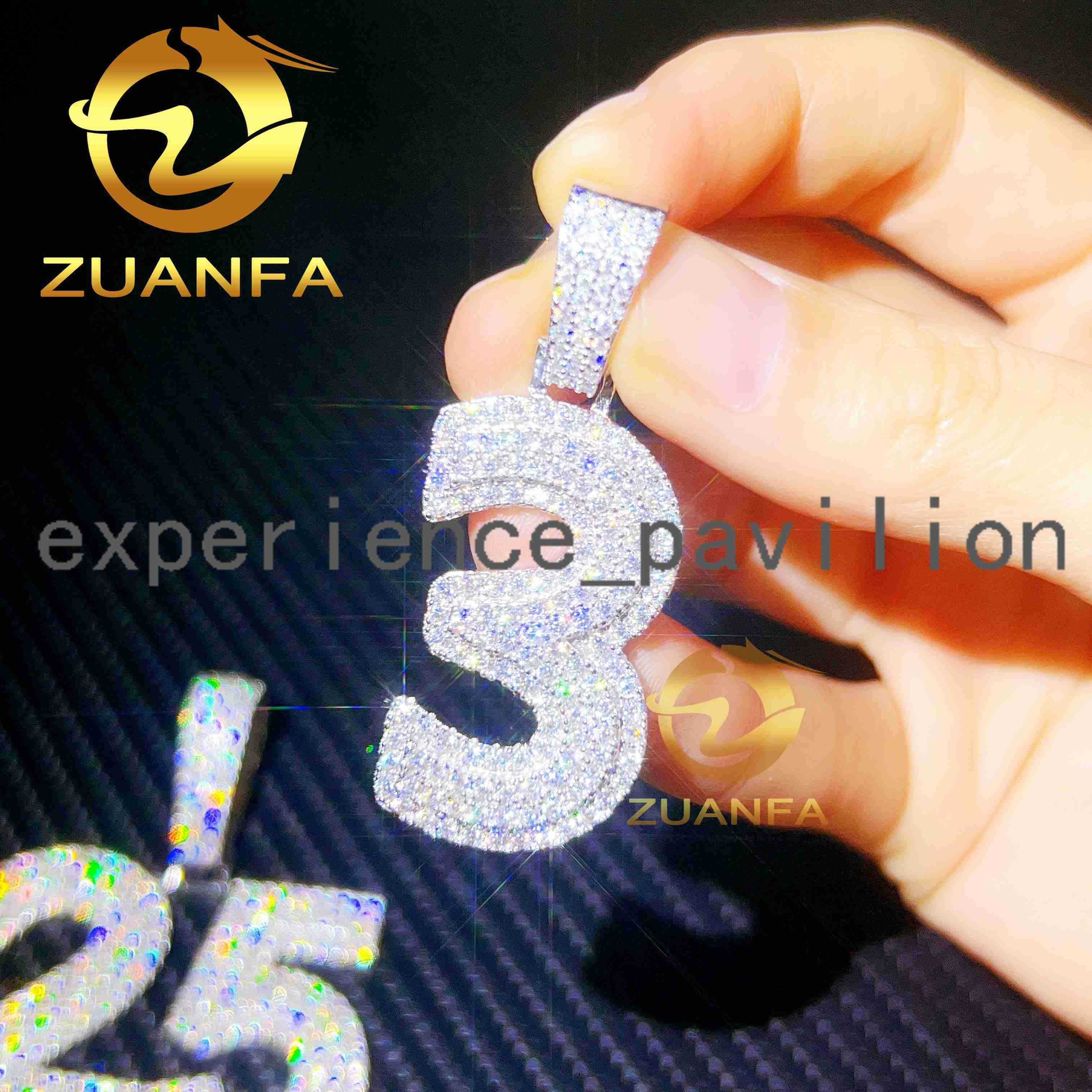 Custom Made 925 Sterling Silver Hip Hop Iced Out Vvs Moissanite Diamond Number Pendant for Men Women
