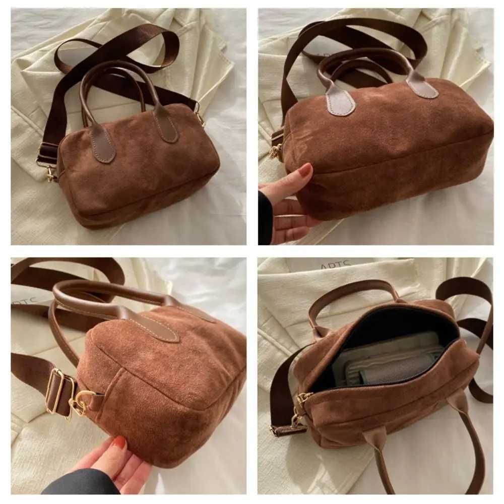 Brown Vintage PU Handbag Large Capacity Small Pack Suede Veet Shoder Bag Solid Color Korean Style Fem Bost Bag Students Z250514