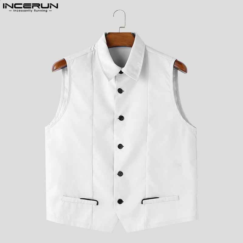 INCERUN Tops American Style Fashion Mens Solid Vests Casual Clubwear Male Lapel Collar Tank Tops S-5XL 250513