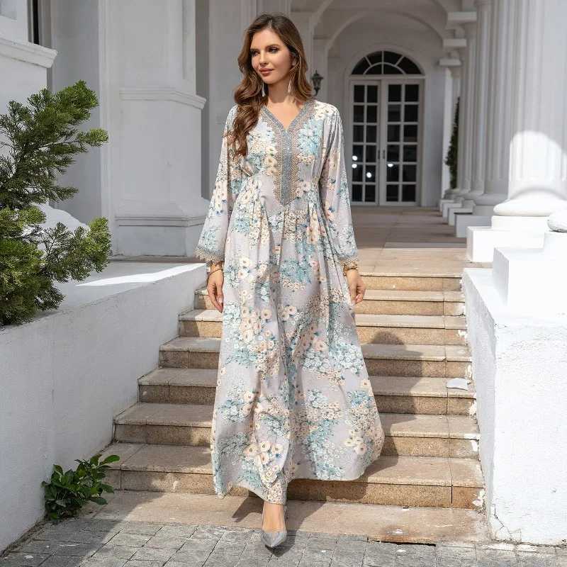 Muslim Robe Womens Clothing Floral Printed Maxi Dress Dubai Casual Loose Abaya Muslim Woman Come Dresses for Prom Evening X250514
