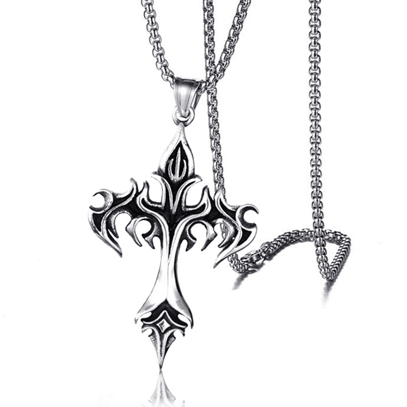 60cm Retro hip-hop black cross necklace with a high-end feel, paired with accessories for wearing