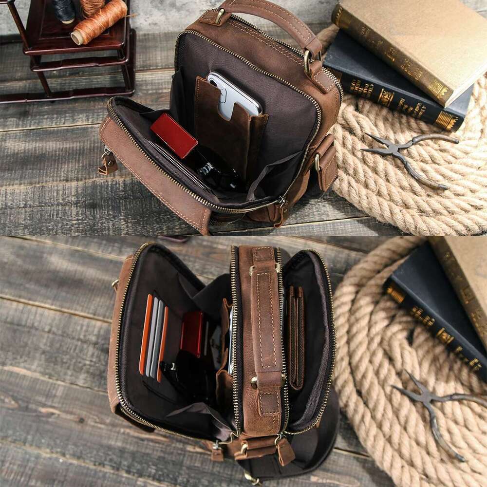Men's Messenger Handle Handbag Genuine Leather Male Cross Body Bag Man Crazy Horse Business Briefcase IPAD Travel Shoulder Tote