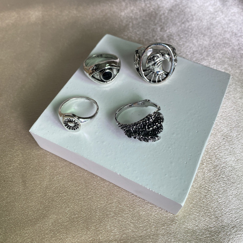 New Personalized Trendy Sun Devil Eye Eagle Claw Ring 4-piece Set