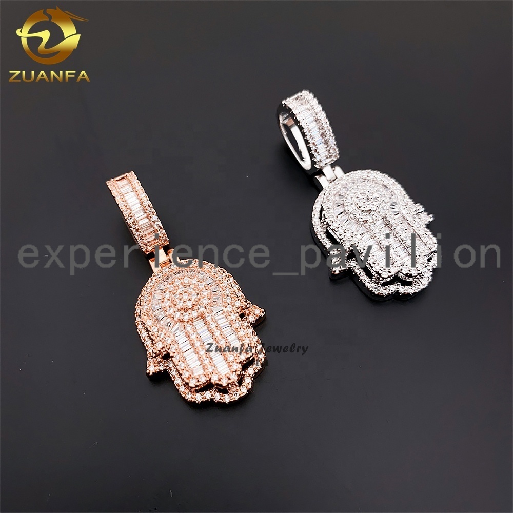 Hip Hop Jewelry baguette Diamond 925 Sterling Silver Gold Plated Charm Moissanite Hamsa Pendant