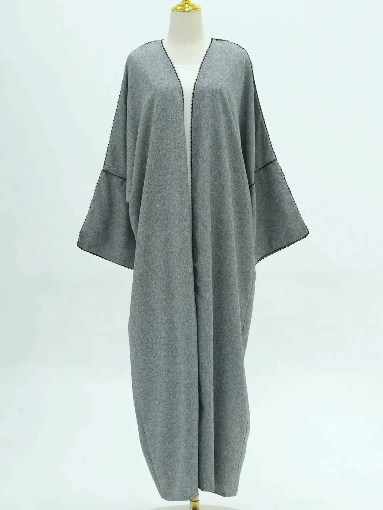 2025 New Cardigan Open Modest Kaftan Dubai Muslim Kimono Abayas For Women Kaftan Dresses Islamic Slit Slves Eid Ramadan Robes X250514