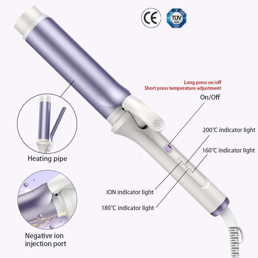 40mm Curlers Negative Ion Ceramic Care Big Wand Wave Hair Styler Curling Irons 3 Temperatures Fast Heating Styling Tools