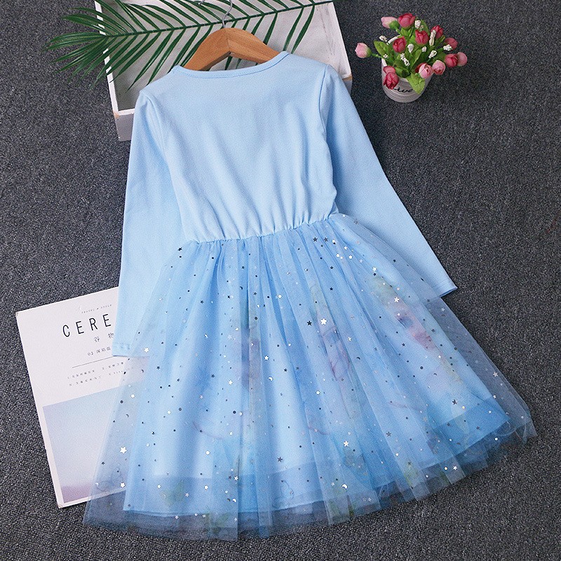 DISNEY Frozen Elsa princess kids designer clothes baby girl designer clothes girl Spring and Autumn Children's Autumn Puff Dress.
