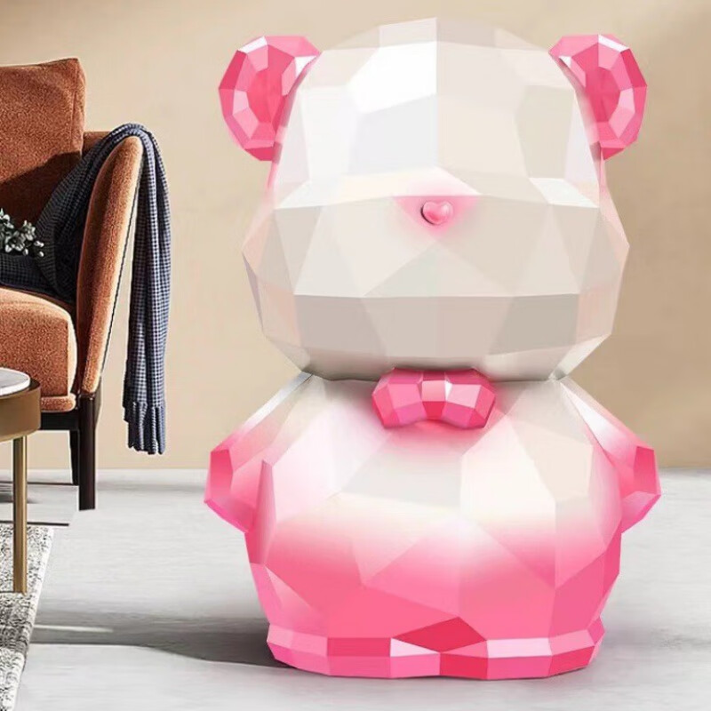 Pink and white standing gem bear money box