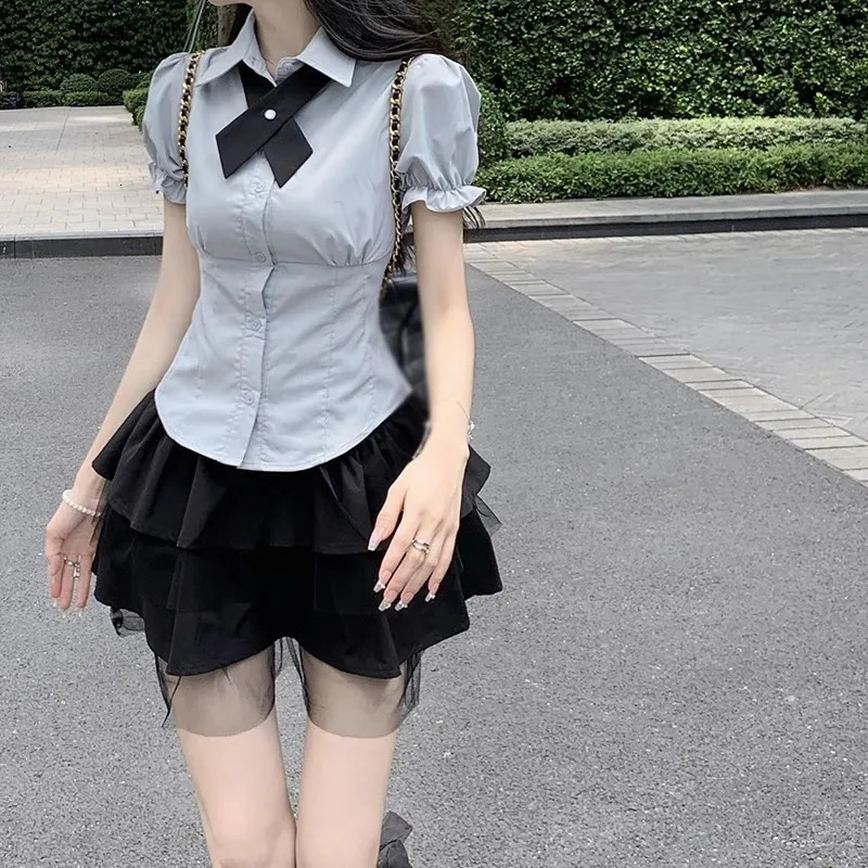 Womens Summer Y2k MultiLayered Mesh Cake Skirt High Waisted Lace Patchwork Up JK Fluffy Black 250514