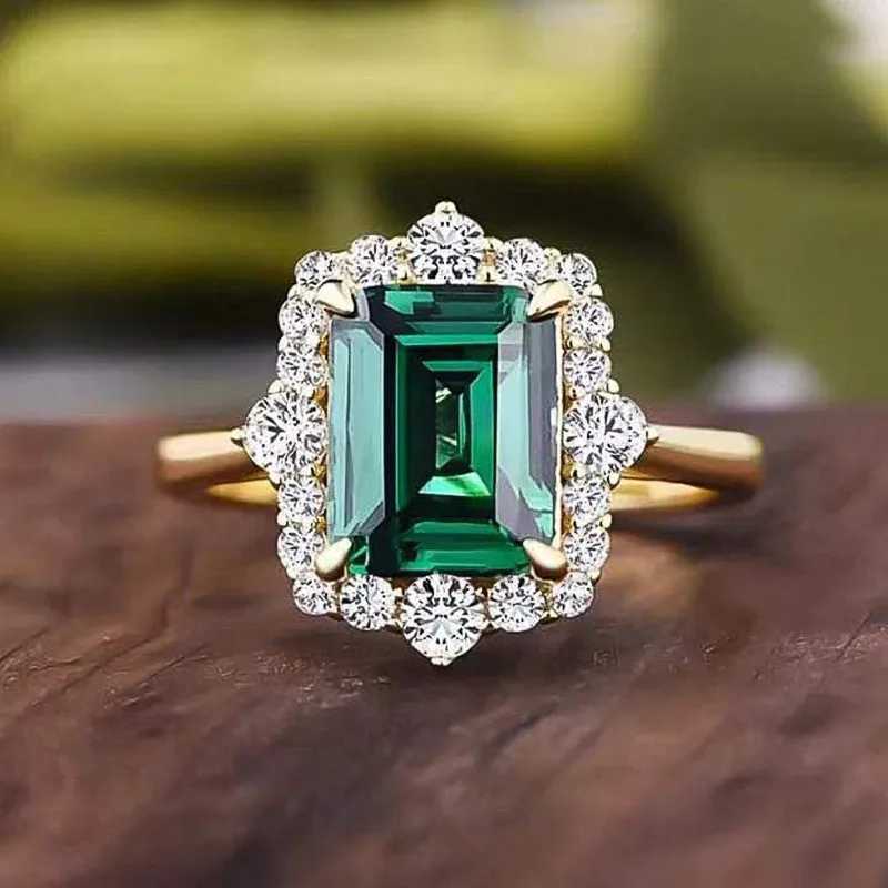 Luxury 925 Sterling Silver Square Green Cubic Zirconia Rings Elegant Wedding Bands Accory for Women Anniversary Party JewelryXJ250514