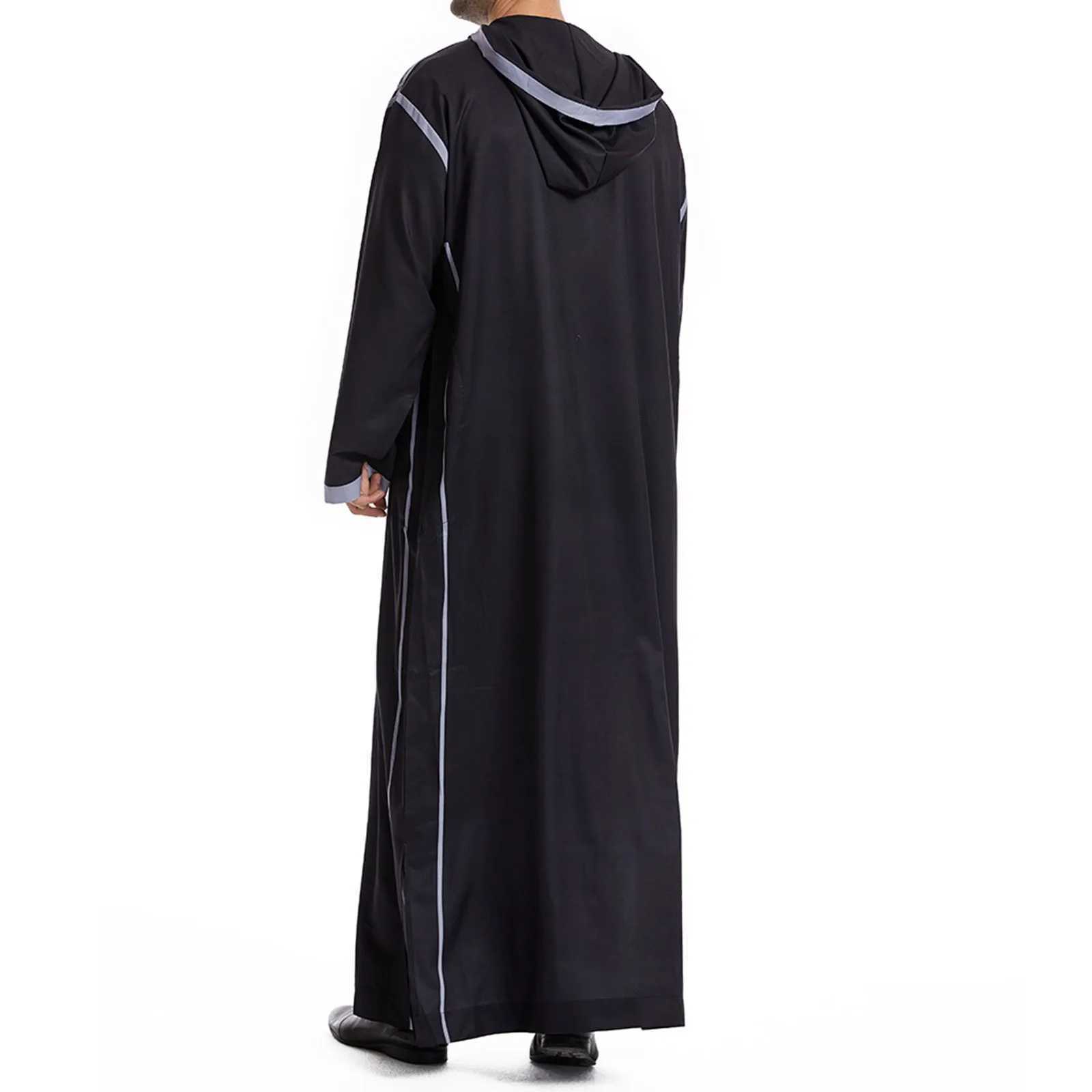MenS Islamic Clothing Hooded Robe Long Sleeve Pocket Colour Block Ethnic Costume Dubai Abaya MenS New Style Muslim Jubba Thobe X250514