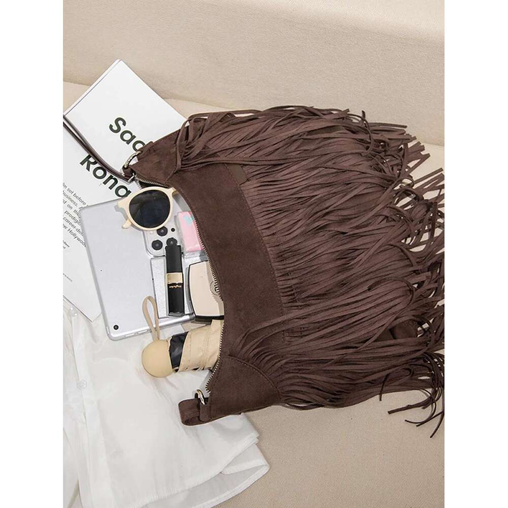 Retro Fashion Women's Tassel Crossbody High Qualitypu Leather Solid Color Large Capacity Handbag Outdoor Travel Shoulder Bag