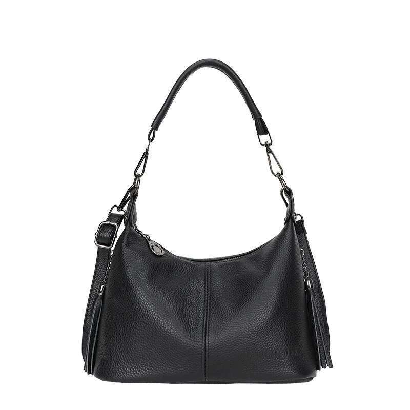 Genuine Leather Fashion Tassel Handbags Crossbody Bags Women's Solid Colours Satchel Large Capacity