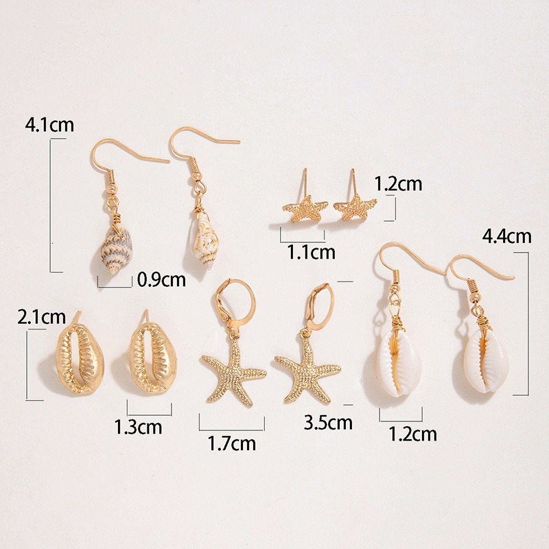 Beach style minimalist creative shell, star, conch, starfish, earrings, five pairs of exquisite accessories set