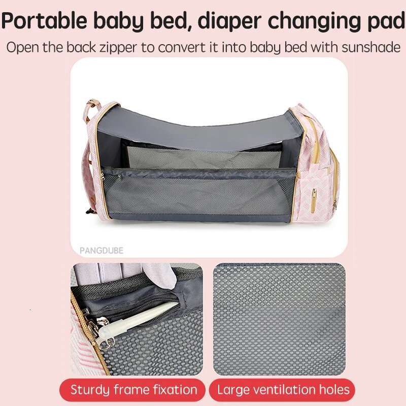 PANGDUBE 30*20*40cm with Stroller Hooks Portable Crib Diaper Changing Pad Baby Carrier Bag for Mom Backpack