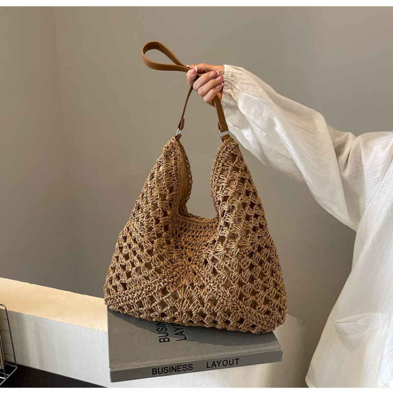Designer Handbag Internet Celebrity Women S New Hollow Out Design Beach Vacation Grass Woven Bag Versatile Single Shoulder Tote Bag Mini Storage Bag F