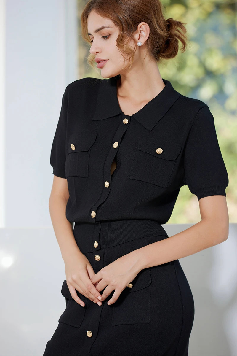 Elegant Short Sleeve Knit Blazer Women Suit Summer Vintage Knitted Two Piece Set 2 Skirt and 250514