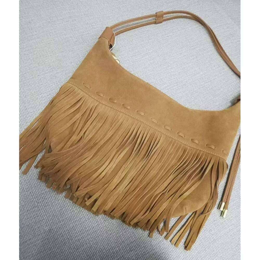 Women Genuine Suede Fringes Shoulder Hippie Gypsy Bohemian Boho Chic Vintage Retro Ibiza Nubuck Leather Side Bag