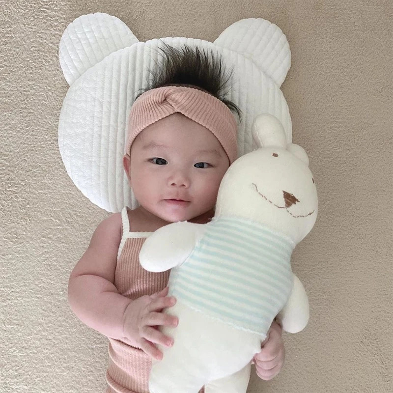 Cute Bear Rabbit Baby Pillow Pure Cotton Flat Pillow Breathable born Head Support Cushion 250514