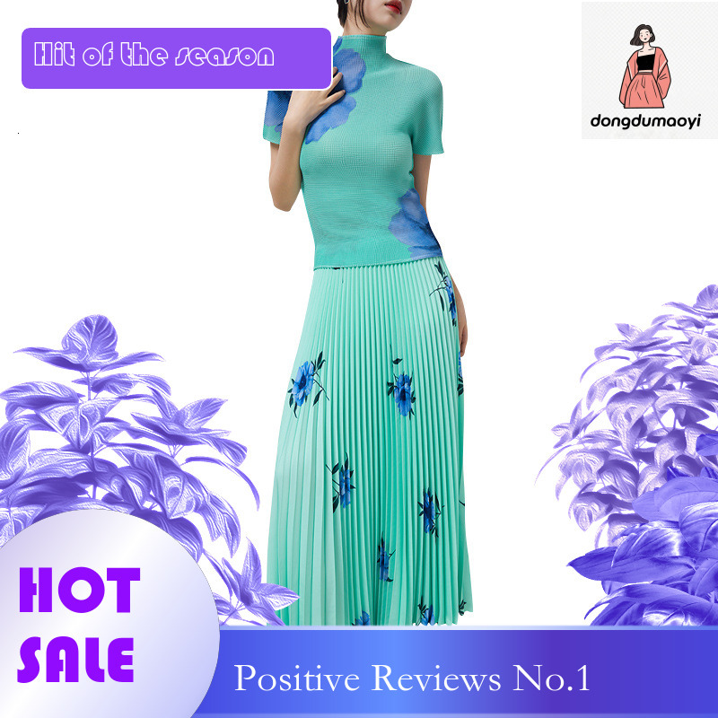 dongdumaoyi Miyake Fashion Set, Women's 2025 Summer New Style, High end Folded Large T-shirt, Top, pleated skirt two-piece set